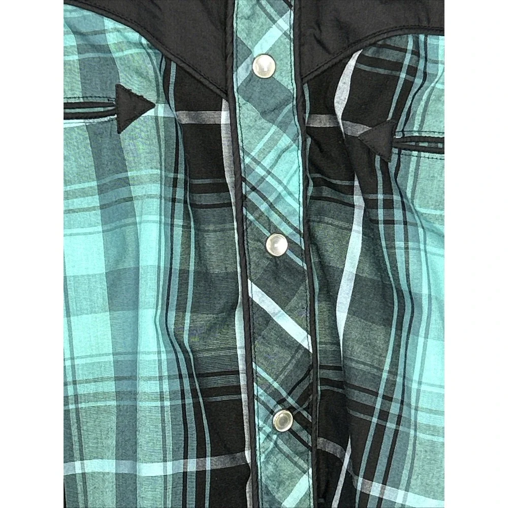 High Noon Western Shirt Pearl Snaps Button Up Black Blue Embroidered Size 3XL‎